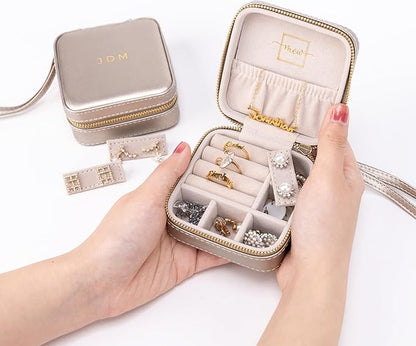 Angelina's Palace Personalized Jewelry Case with Name Engraved,Custom Leather Travel Jewelry Organizer Box for Rings,Earrings,Necklaces,Birthday Bridesmaid Gift For Women