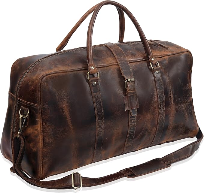 Leather Duffle bag Travel Weekender Bag Carry on Overnight Bag Gym Sports Duffel bag Luggage Bag for Men and Women