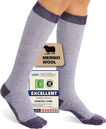 Merino Wool Compression Socks for Women Men, 15-20 mmHg Knee High Socks for Flying, Travel, Running