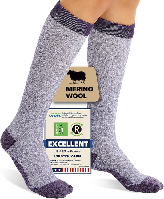 Merino Wool Compression Socks for Women Men, 15-20 mmHg Knee High Socks for Flying, Travel, Running