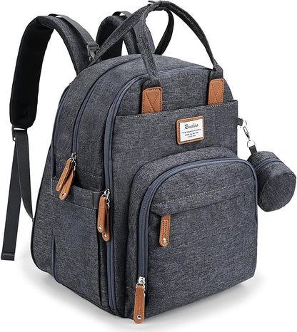 RUVALINO Diaper Bag Backpack-Expandable Baby Bag with up to 50% Capacity -Baby Essentials Bag with Changing Pad Insulated Bottle Holders & Pacifier Case, Waterproof, Dark Gray XL
