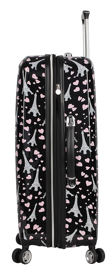 Betsey Johnson 26 Inch Checked Luggage Collection - Expandable Scratch Resistant (ABS + PC) Hardside Suitcase - Designer Lightweight Bag with 8-Rolling Spinner Wheels (Paris Love)