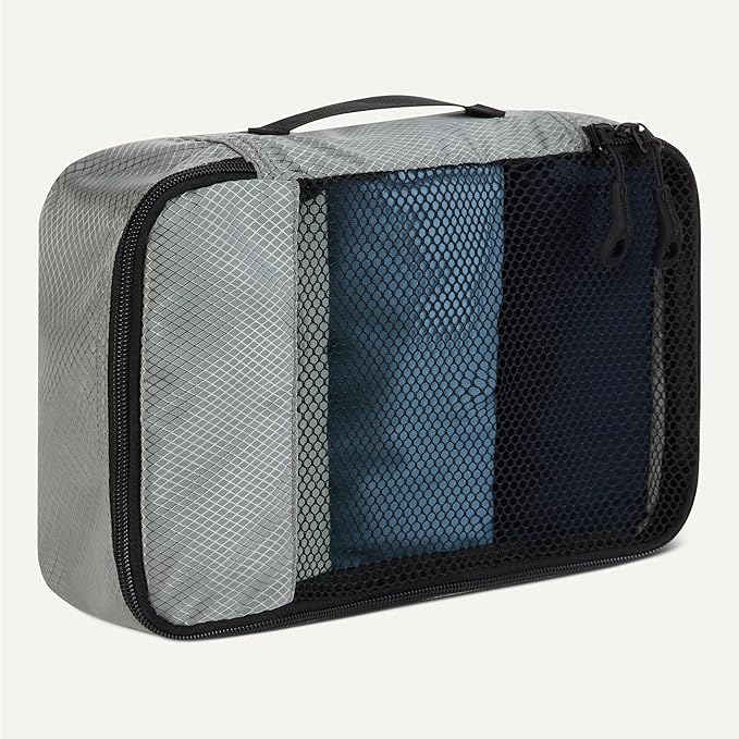 Amazon Essentials 4-Piece Packing Cubes Travel Accessories Set, Luggage Organizer with Double Zipper, Mesh Top, 100% Polyester, Small, Gray (Previously Amazon Basics)