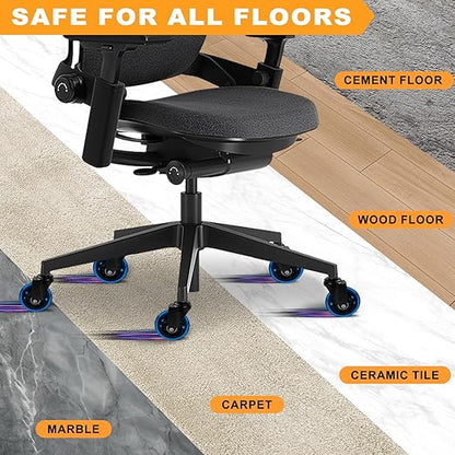 Office Chair Wheels for Casters Replacement - 3" Rubber Wheels for Computer Gaming Desk Caster Smooth & Safe Rolling for All Floors Including Hardwood and Carpet - Set of 5 - Blue