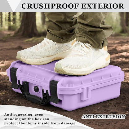 1 Pcs 16.3 x 12.4 x 6.5 Inch Waterproof Hard Case with DIY Customizable Foam Insert Portable Protective Case with Knife for Camera Drones Equipments Tools Test Instruments (Purple)