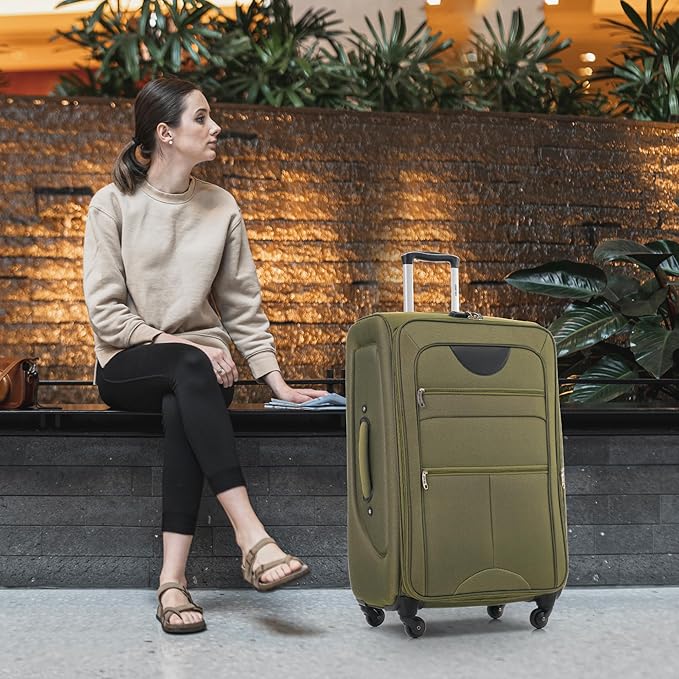 Merax Suitcase Set Softside 3-Piece Expandable Luggage with TSA Lock Spinner Wheels Lightweight Upright Luggage (22/26/30 IN,Army Green)