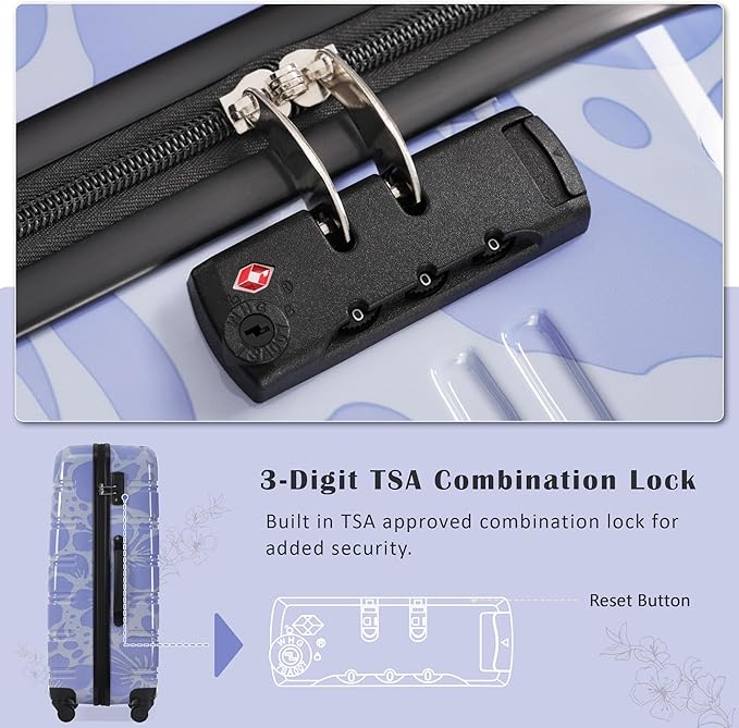 Luggage Sets 3 Piece Durable Suitcase Set with Spinner Wheels, 3 Pcs Hardside Lightweight luggage with TSA Lock, Large Checked Travel Suitcases