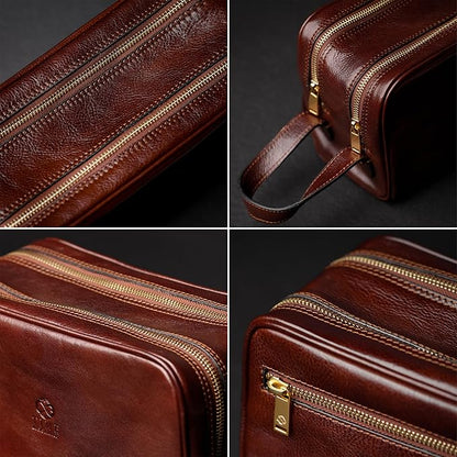 Time Resistance Leather Cosmetic Bag Toiletry Italian Classy Dopp Kit