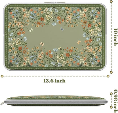 iCasso Computer Sleeve 13 inch,Cute Girly Laptop Bag Green,13-13.6 inch Waterproof Laptop Sleeve Compatible with MacBook Air Pro 13/14, HP Dell ASUS Lenovo Chromebook Notebook, Green