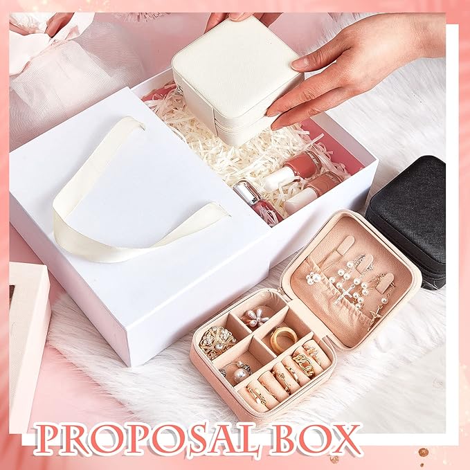 Taiyin 50 Pcs Travel Jewelry Case Box Bridesmaid Gifts Bulk Travel Jewelry Cases Boxes Small Jewels Organizers Mini Accessories Ornaments Storage for Women Girls Wedding Gifts (Pink)