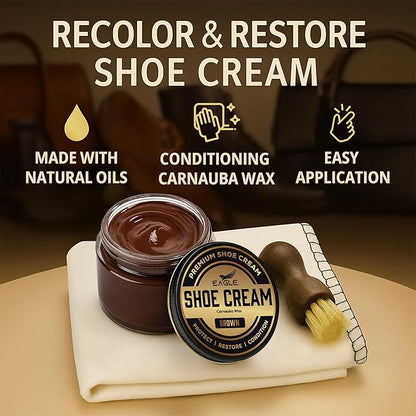 Eagle Shoe Cream Polish Kit – 3 Piece Boot & Shoe Polish with Shoe Cream, Shine Cloth & Applicator