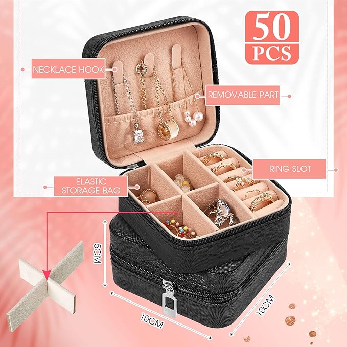Taiyin 6 Pcs Travel Jewelry Case Box Bridesmaid Gifts Bulk Travel Jewelry Cases Boxes Small Jewels Organizers Mini Accessories Ornaments Storage for Women Girls Wedding Gifts (Black)
