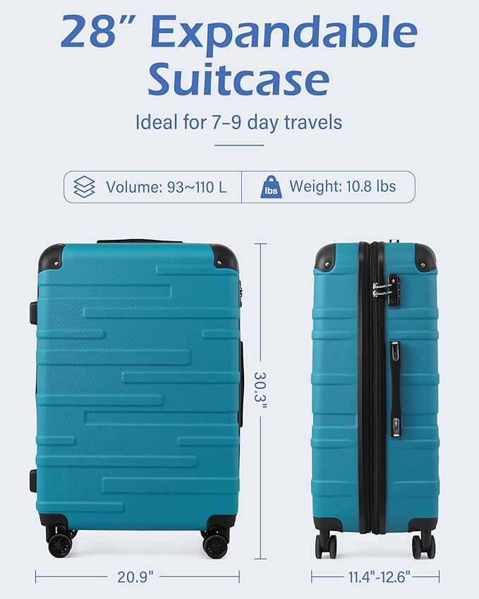 Coolife Luggage Suitcase Carry-on Hardside Travel Luggage TSA Lock Spinner Telescopic Handle