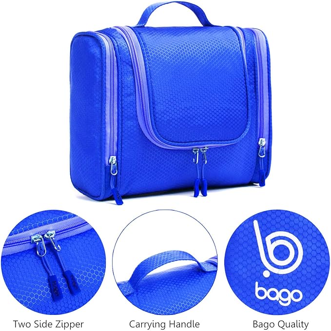 Bago Travel Toiletry Bag for Women and Men X-Large Waterproof Hanging Large Toiletry Bag for Bathroom and Travel Bag for Toiletries Organizer -Travel Makeup Bag (DeepBlue)