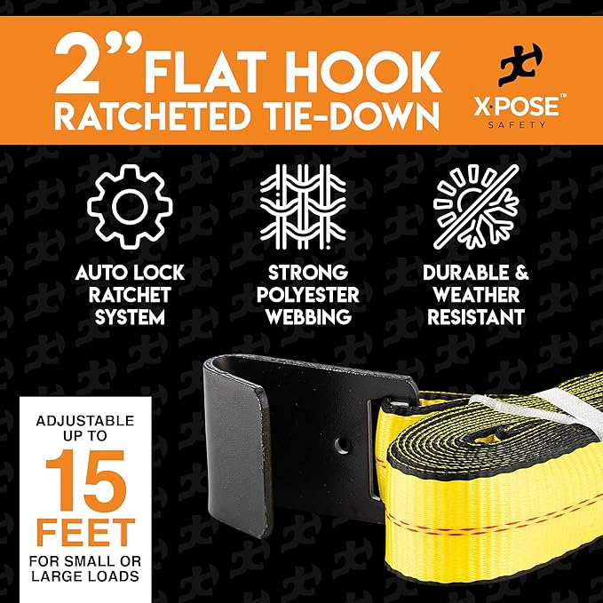 Ratchet Straps Heavy Duty 2" x 15' – 10,000 lbs Break Strength Tie Down Straps with Flat Hooks, Ratcheting Cargo Straps for Truck, Trailer, Kayak, Motorcycle & Moving – 10 Pack