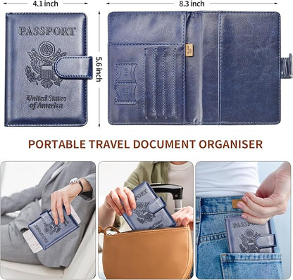 Herain Passport Holder for Travel Cruise Essentials, 2 Pcs Passport Cover Wallet Case Women Men Family, RFID Passports Book Card Holders Travel Accessorie Gifts Must Haves