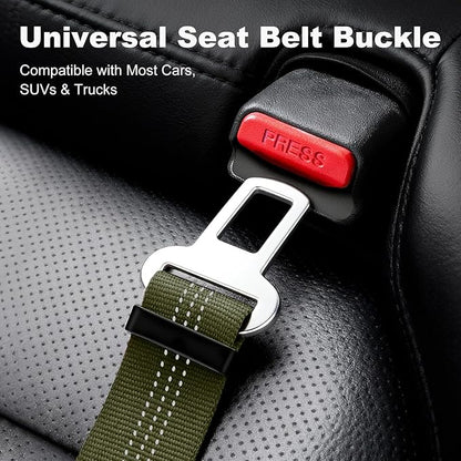 Dog Seat Belt for Car, Adjustable Dog Car Harness Seatbelt for Small Medium Large Dogs, Heavy Duty Travel Safety Restraint with Locking Aluminum Hook & Reflective Nylon Strap, Ranger Green