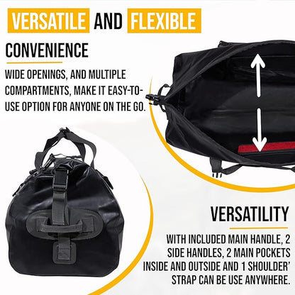 LEGEND Waterproof Duffel Bag - Heavy Duty Duffle Bag for Outdoor, Camping, Boating & Travel, Premium PVC Dry Duffel Bag, Motorcycle Dry Bag with Durable Strap & Handles with Large Storage - 40L Black