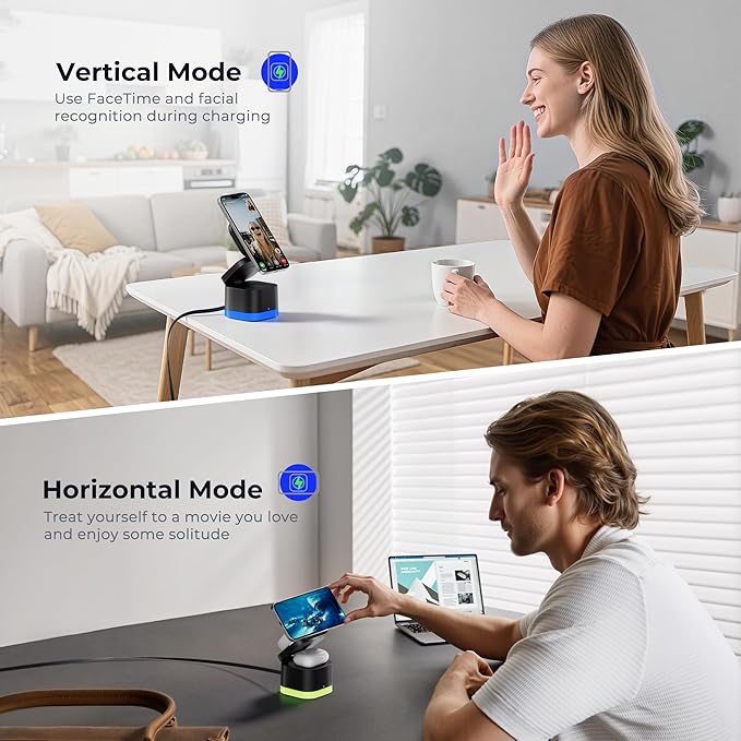 5 in 1 Magnetic Wireless Charger Stand with Night Light, Foldable Wireless Charging Station Built-in Retractable Cable, Travel Wireless Charger for iPhone 17/16/15/14/13/12, Apple Watch, AirPods Pro 3