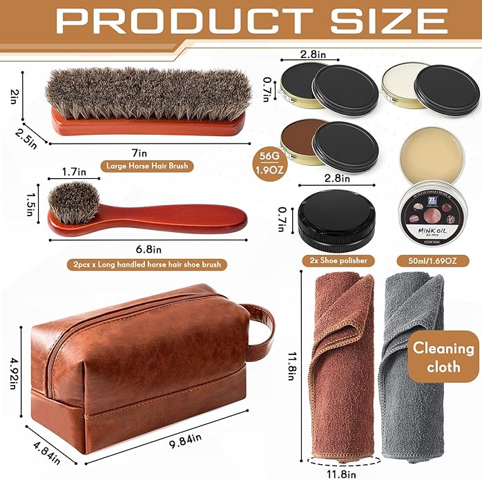 13 Pcs Shoe Polish Kit, Leather Boot Care Kit for Men, Black Shoes Shine Kit for Cleaning with PU Storage Bag