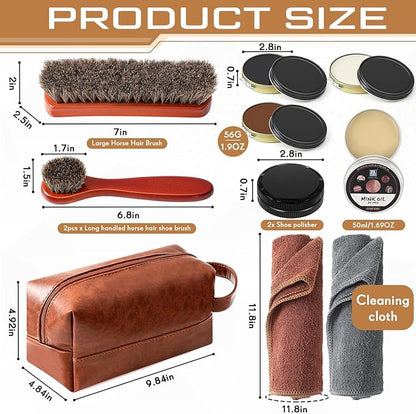 13 Pcs Shoe Polish Kit, Leather Boot Care Kit for Men, Black Shoes Shine Kit for Cleaning with PU Storage Bag