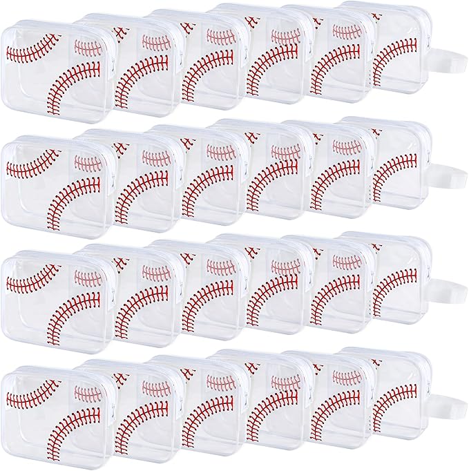 24 PCS Baseball Cosmetic Bags Baseball Gift Accessories Bags Goodie Snack Makeup Pouch Bag Waterproof Clear PVC Travel Bag with Zipper for Girls Valentine Team Gifts Player Sport Party Favors