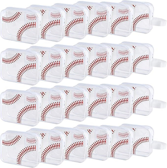 24 PCS Baseball Cosmetic Bags Baseball Gift Accessories Bags Goodie Snack Makeup Pouch Bag Waterproof Clear PVC Travel Bag with Zipper for Girls Valentine Team Gifts Player Sport Party Favors