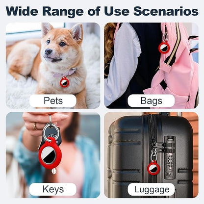 [2 Pack] for Airtag Holder Case with Keychain, Shockproof GPS Cover Anti-Scratch Key Chain for Air Tags, for Airtags Accessories for GPS Item Tracker Cases for Bags, Black+Red