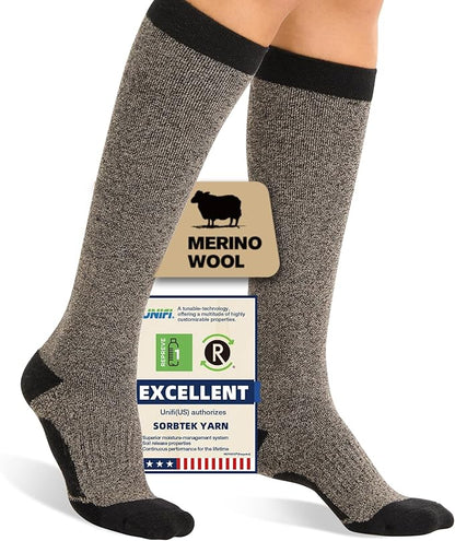 Merino Wool Compression Socks for Women Men, 15-20 mmHg Knee High Socks for Flying, Travel, Running