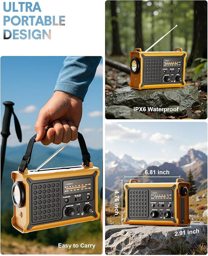 Emergency Weather Radio – NOAA/AM/FM Portable Solar & Hand Crank Radio with LED Flashlight, Reading Lamp, USB Phone Charger, SOS Alarm – Survival Gear for Hurricanes, Storms & Power Outages (Yellow)