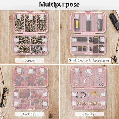 FYY Weekly Pill Organizer with Labels,8 Compartments Travel Daily Pill Case Airtight Moistureproof Large Pill Box to Hold Vitamins, Fish Oil, Supplements,Cotton Swab and Bandages-Pink