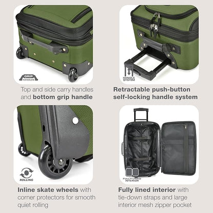 U.S. Traveler Rio Lightweight Softside Rolling Carry-on Suitcase, 2-Wheel Single, Green