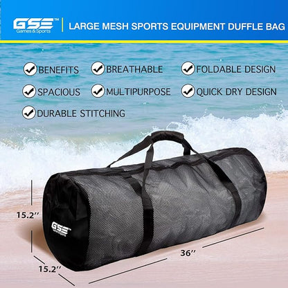 Black Heavy-Duty Large Mesh Sports Duffle Bag, Dry Bag, Diving Equipment Scuba Bag with Zipper. Great for Gym Workout, Sport Balls Storage, Scuba Gear, Snorkeling, Water Sports and Travel