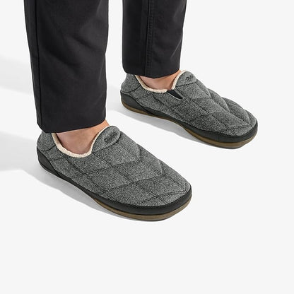 OLUKAI Puku'i Men's Fleece Slippers, Comfortable Activewear Slippers, Premium Full-Grain Leather & Jersey Knit, Drop-In Heel & All-Day Comfort