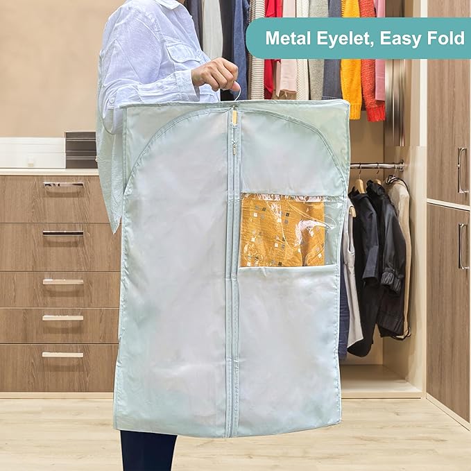 Garment Bags for Hanging Clothes Cover, Clear Window Suit Bags with Foldable Design for Closet Storage and Travel - 24" X 43"/ 4 Pack