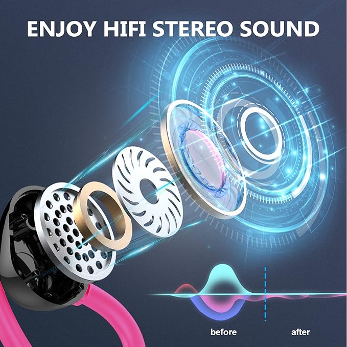 Wireless Earbud, Bluetooth 5.4 Headphones IP7 Waterproof for Sport, 48H Running Wireless Earphones with ENC Noise Cancelling Mic, Deep Bass Over Ear bud with Earhooks for Android, iOS, Workout, Gym