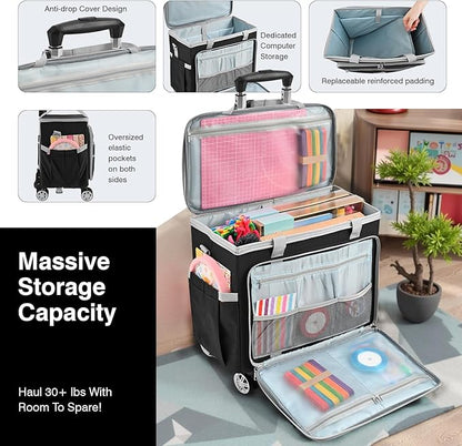 Rolling Tote Bag for Women Teacher Bag Rolling Cart Briefcase with Wheels Carry on Wheeled Bag for Work,Office,Craft Black
