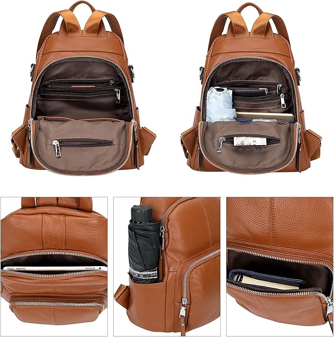 ALTOSY Soft Leather Backpack Purse For Women -theft Backpacks Versatile Shoulder Bag（S81 Brown）
