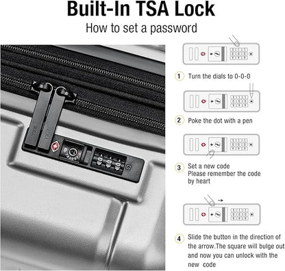 KYME Carry On Luggage 22x14x9 Airline Approved Hardshell 20 Inch with TSA Lock Carry On Suitcase with Wheels Small Travel Rolling Luggage with Cup Holder for Women Men Silver