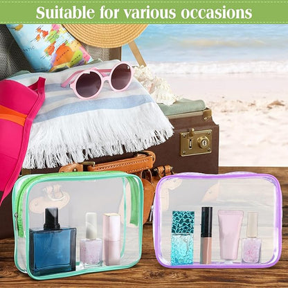 Cunno 60 Pcs Clear Toiletry Bag TSA Approved Cosmetic Bag Bulk Makeup Bag Travel Carry Airport Airline Compliant Bag for Women Men Summer Vacation Salon Mother Gift(Multicolor)