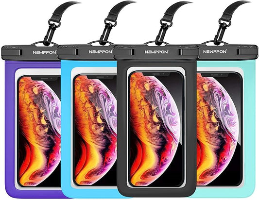 Waterproof Cell Phone Pouch : 4 Pack Float Clear Cell Holder Protector with Lanyard - Universal Floatable Water Proof Dry Bag for iPhone Samsung Galaxy for Beach Swimming Pool