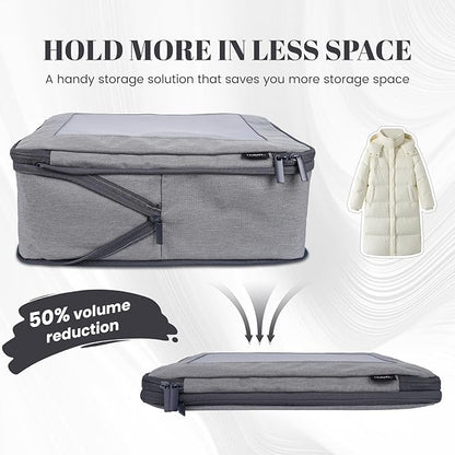 Compression Packing Cubes for Travel, 4-Pack Luggage Organizer Bags with Double Zipper, Breathable Mesh & Nylon Twill, Grey Suitcase Organizers for Efficient Packing