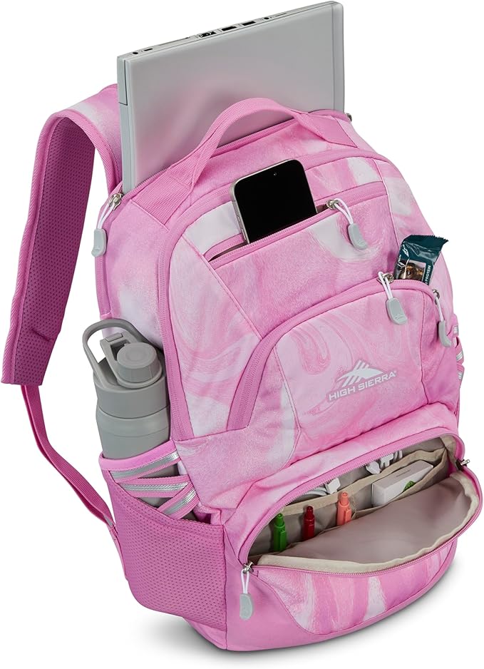 High Sierra Swoop SG Backpack, Travel or Work Laptop Bookbag with Drop Protection Pocket, and Tablet Sleeve, One Size, Pink Marble Swirl