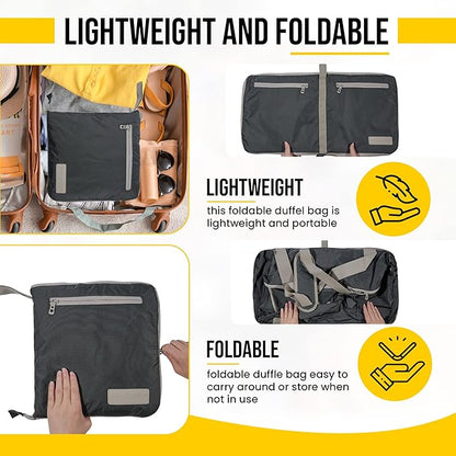 LEGEND 40L Foldable Duffle Bag for Travel - Packable Duffle Bags w/Shoe Compartment - Tear Resistant Collapsible Duffel Bags for Traveling - Lightweight Folding Duffel Bag for Men & Women -Dark Gray