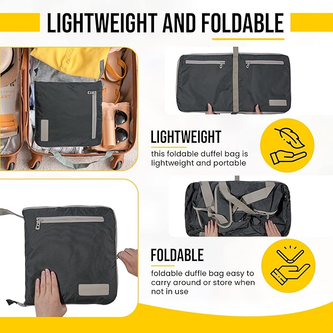 LEGEND 80L Foldable Duffle Bag for Travel - Packable Duffle Bags w/Shoe Compartment - Tear Resistant Collapsible Duffel Bags for Traveling - Lightweight Folding Duffel Bag for Men & Women -Dark Gray