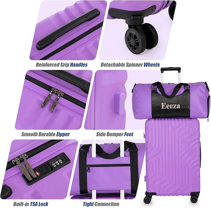 Luggage Sets Suitcase Sets 5 Piece Luggage Sets Suitcase with ABS Hard Shell Lightweight TSA Lock and Double Rotatable Detachable Wheels(Purple,20"/24"/28"/DB/TB)