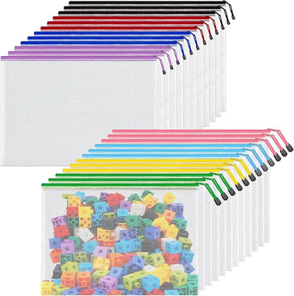 32 Pack Mesh Zipper Pouch Bags, B5 Mesh Storage Bags, Waterproof Document Mesh Bags, Zipper Bags for Organizing Office School Supplies, Toys, Cosmetics Travel Storage(8 Colors 11.4''×8.3'')