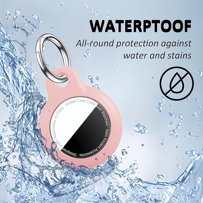 [4 Pack] Waterproof for Airtag Holder Keychain with Full Wrap Design, Hard PC for Air Tag Case, Scratchproof for Airtags for GPS Item Finder Tracker Luggage, Bag,Key-Black/White/Pink/Light Blue