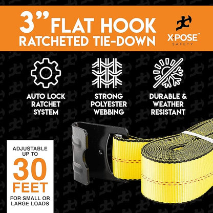 Ratchet Straps Heavy Duty 3" x 30' – 16,200 lbs Break Strength Tie Down Straps with Flat Hooks, Ratcheting Cargo Straps for Truck, Trailer, Kayak, Motorcycle & Moving – 10 Pack