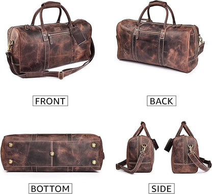 Leather Village Leather Duffel Bags for Men & Women-Stylish Travel Weekender Carry-On Sports Gym Overnight Luggage Bag - 20 Inch - Rustic Brown